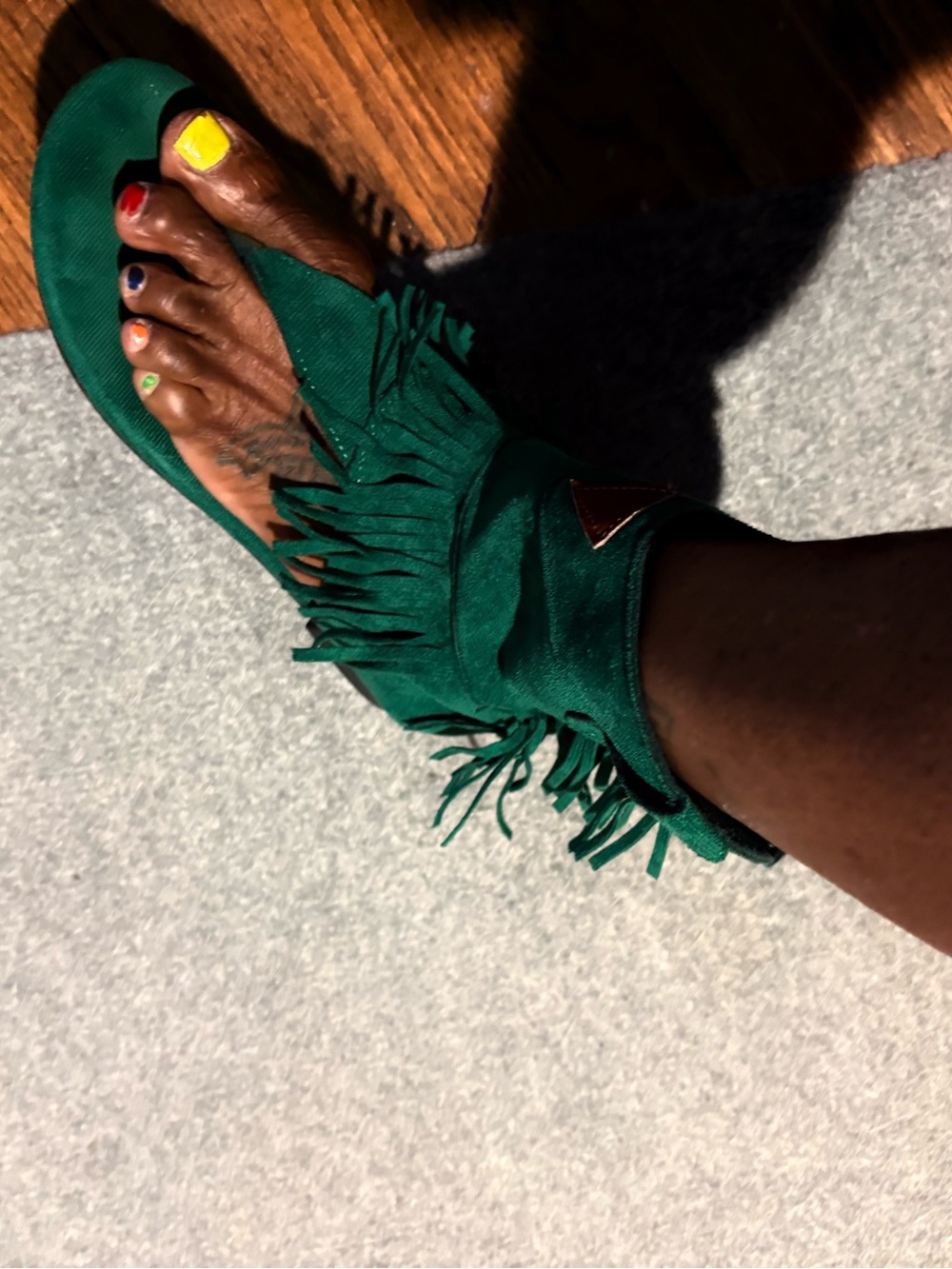 Emerald fringe cowboy sandals